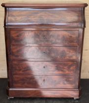 19th century continental figured mahogany washstand, hinged serpentine top with white marble