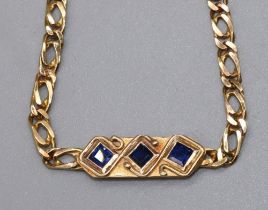 18ct yellow gold flat curb link chain necklace by Susan Wright, with panel set with square cut