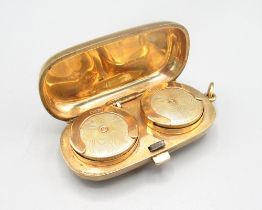 9ct yellow gold double sovereign case, with engine turned decoration stamped ALD 375, 33.2g, 5.6g