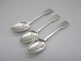 Pair of William 1V silver Fiddle pattern table spoons, by Samuel Hayne & Dudley Cater London 1836,