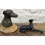 Tudorcast bronze model of the head and neck of a Greyhound, by Douglas Gray on turned wooden base,