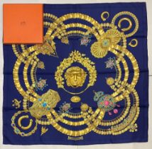 Hermes silk scarf, 'Kosmima', designed by Julia Abadie c1994, design of Hellenistic jewels, hand