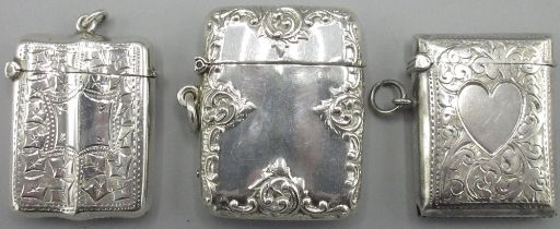 Victorian silver rectangular vesta case, scroll and leaf border with gilt interior, Henry Mathews