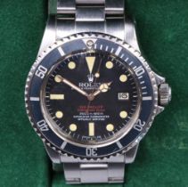 Rolex Oyster Perpetual Date 'Double Red' Sea Dweller Submariner 2000 stainless steel wristwatch,