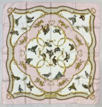 Hermes silk scarf, 'La Cle Des Champs', designed by Francoise Faconnet c1965, reissue, light pink