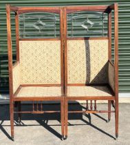 Unusual Edwardian boudoir seat, hinged mahogany frame with bevelled glass panels and upholstered