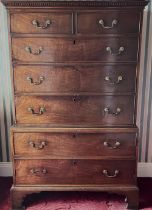 George III mahogany chest on chest, with dentil cornice above two short and three long graduated