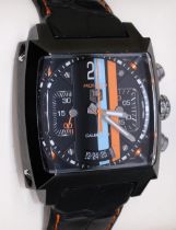 Tag Heuer Monaco Calibre 36 PVD finish automatic chronograph wristwatch with date, signed black