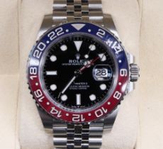 Rolex Oyster Perpetual Date GMT-Master II 'Pepsi' stainless steel wristwatch, signed black dial with