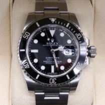 Rolex Oyster Perpetual Date Submariner stainless steel wristwatch, signed black dial with baton