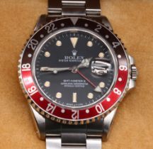 Rolex Oyster Perpetual Date GMT-Master II 'Fat Lady' stainless steel wristwatch, signed black dial