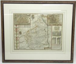 John Speede - Northumberland, engraved map, 1676 reprint, later hand coloured, 38cm x 51cm,