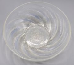 Lalique Art Deco, 'Poissons' opalescent glass bowl, relief moulded with repeating concentric fish,