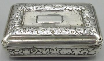 George 111 silver rectangular snuff box, with floral bands, vacant cartouche and gilt interior, John