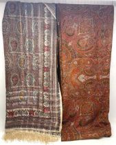 Victorian red ground polychrome Paisley shawl, traditional pattern in repeating border with