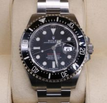 Rolex Oyster Perpetual Date 'Sea-Dweller' stainless steel wristwatch, signed black dial with baton