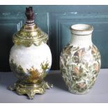 20th century brass mounted pottery table lamp, H37cm, and a Denby pottery vase decorated with