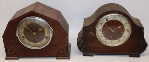 Norland Art Deco inlaid walnut mantel clock, chrome bezel enclosing silvered Arabic chapter ring,