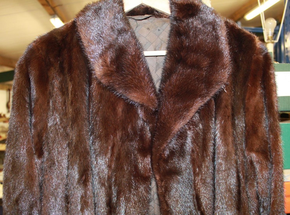 Two long mink coats, one long dark brown mink fur and one black overcoat with full mink lining and a - Image 3 of 3