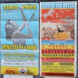 Eight mostly vintage international circus advertising posters to include Circus Van Bever,