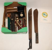 WWII U.S. True Temper machete, blade stamped and dated 1943, L58cm; C20th butcher's knife, L51cm and