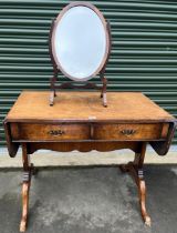 Regency style walnut sofa table, with two leaves and frieze drawers on cabriole legs, W140cm D55cm