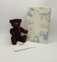 Steiff: 'Teddy Bear Anushka', burgundy mohair, limited edition of 1500, H34cm, with box and