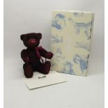 Steiff: 'Teddy Bear Anushka', burgundy mohair, limited edition of 1500, H34cm, with box and