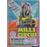 Vintage W.E.Berry event advertising poster for Bertram Mills Circus And Menagerie, Worksop (circa