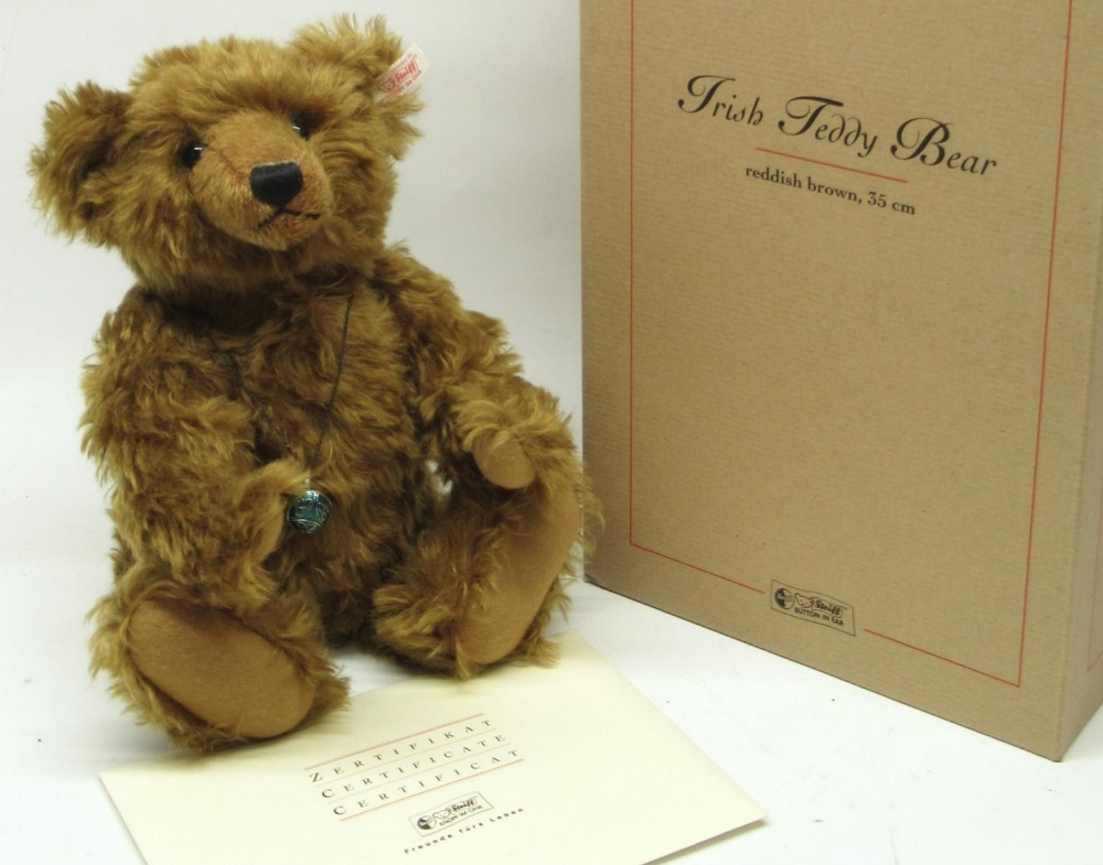 Steiff: 'Irish Teddy Bear', limited edition of 2000, brown mohair, H35cm, with box and certificate