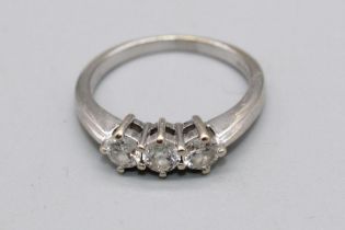 18ct white gold three stone diamond ring, total diamond weight approx. 0.6ct, stamped 750, O1/2, 4.