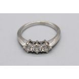 18ct white gold three stone diamond ring, total diamond weight approx. 0.6ct, stamped 750, O1/2, 4.