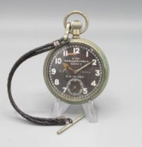 Octavia WW1 Air Ministry Mark V non luminous nickel 8 day keyless pilot's pocket watch, black enamel