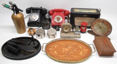 Mid century collectables incl. two vintage telephones, Roberts radio, music box, WWII Kollsman c-