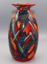 Anita Harris art pottery, minos vase, trial design, blue, gold and orange decoration on red