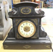 C19th French slate mantel clock, 5 1/4" porcelain Arabic dial, unsigned two train rack striking