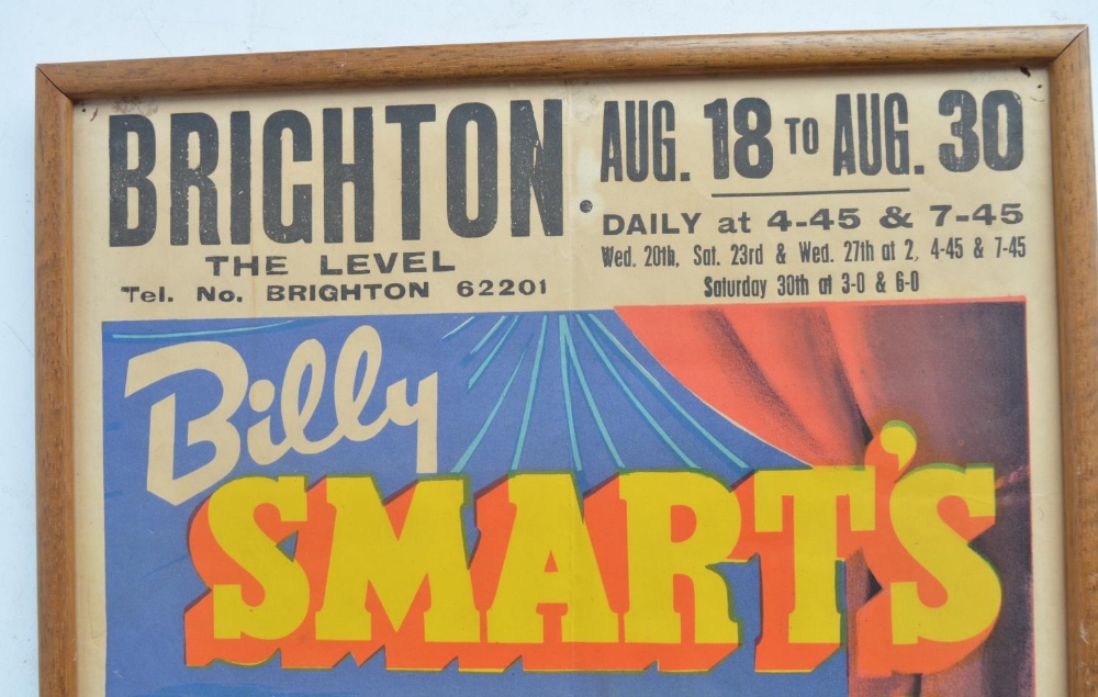 Framed unglazed original event poster for Billy Smart's Circus, The Level, Brighton Circa 1950's. - Image 2 of 4