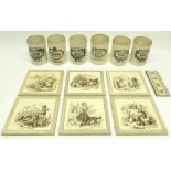 Six Minton Hollins Victorian pictural tiles depicting children in the countryside, 15x15cm, and