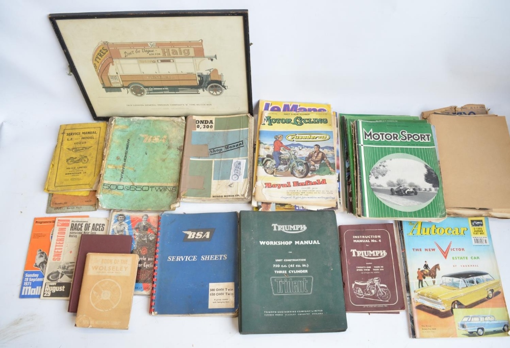 Collection of automobile related magazines and vintage workshop/instruction manuals to include