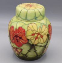 Moorcroft Pottery: 'Nasturtium' pattern ginger jar designed by Sally Tuffin for M.C.C., orange and