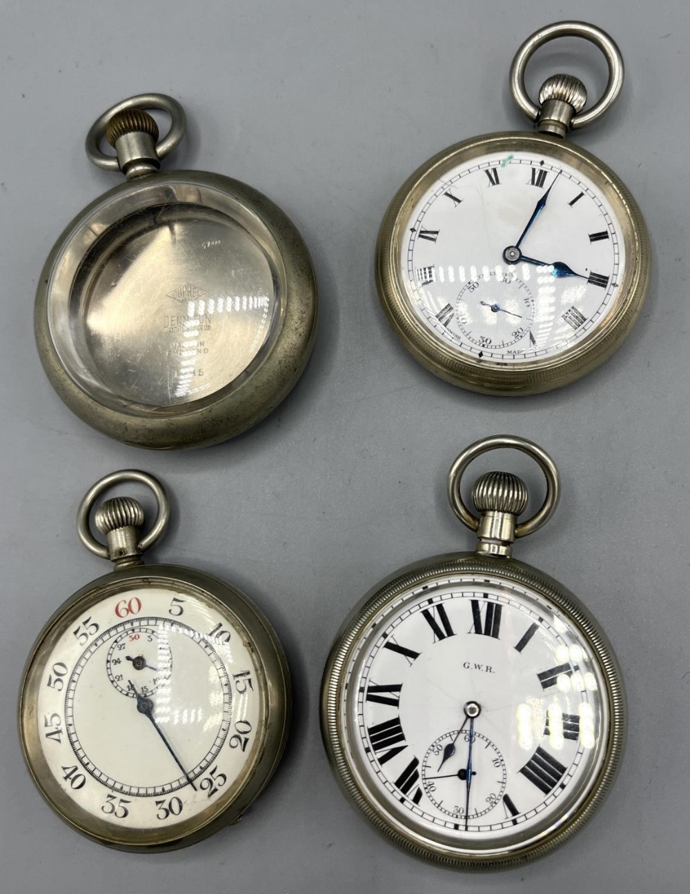 Cyma for G.W.R. nickel keyless pocket watch, signed white enamel Roman dial, signed movement, D54.