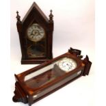 Comitti of London, inlaid mahogany Vienna style wall clock, moulded swan neck pediment over full