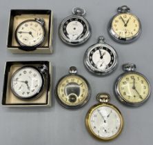 Eight Ingersoll pin pallet keyless pocket watches