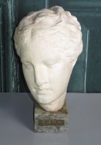 Plaster bust of Yreia, Ancient Greek Goddess of Health, on named grey marble plinth, H28cm