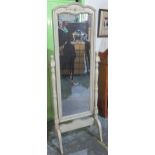 Vintage paint finished Cheval mirror, on turned supports and shaped feet, H180cm