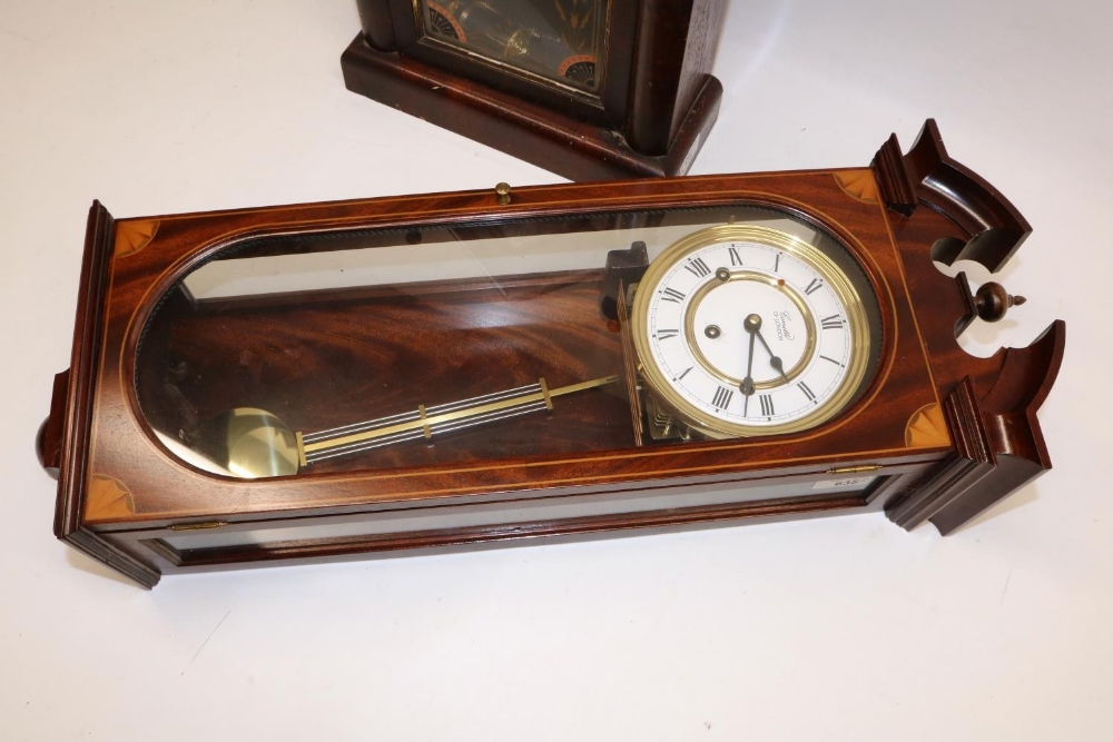 Comitti of London, inlaid mahogany Vienna style wall clock, moulded swan neck pediment over full - Image 3 of 3