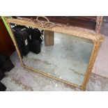 Victorian gilt wood and gesso overmantel mirror, later rectangular plate with knotted rope cresting,