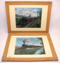 Arnold Grenville (British 20th century); two steam train portraits, pastel - 'The Railway