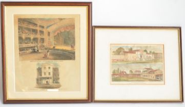 Two framed prints, to include internal and external front view of Astley's Amphitheatre by Robert