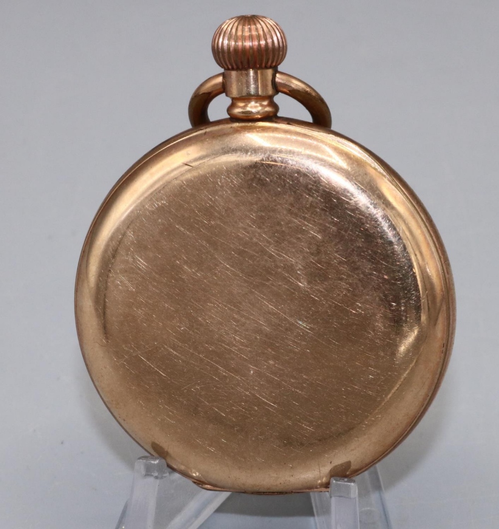 Williamson rolled gold keyless pocket watch, white enamel Roman dial with subsidiary seconds, - Image 2 of 2